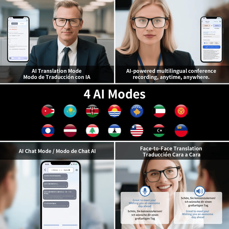 🔥 AI Interpretation Smart Glasses🕶️33-Language Translation, Photochromic Lenses, AI Chat & Hands-Free Audio